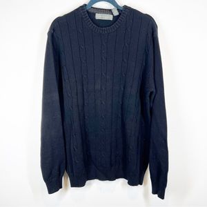 Oscar de la Renta Black Cotton Cable Knit Sweater